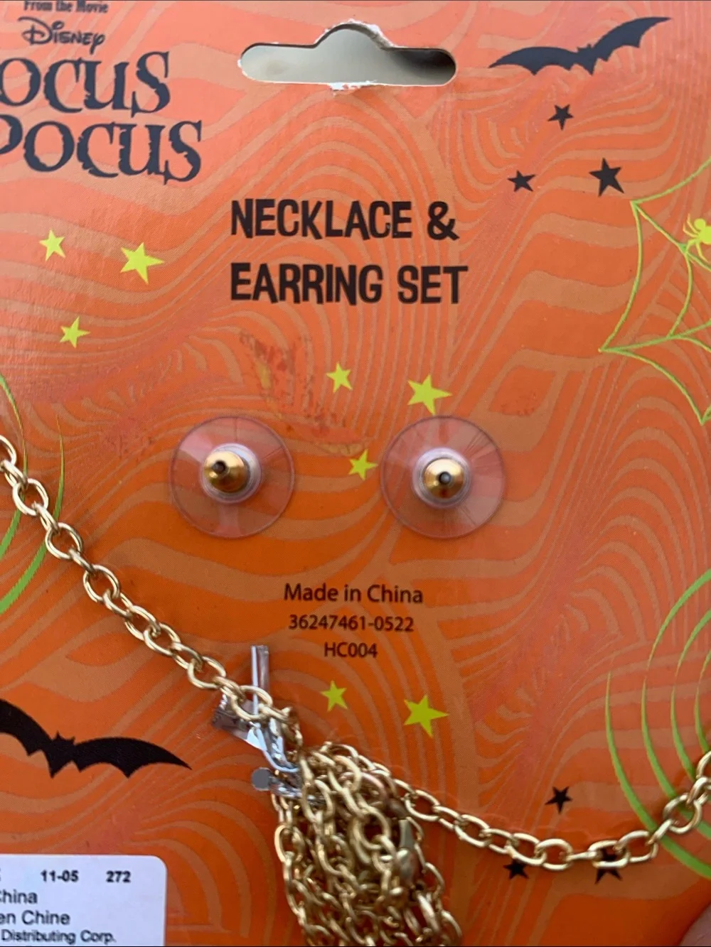 🆕- Claire's Gold-Tone Hocus Pocus Necklace and Black Cat Earrings